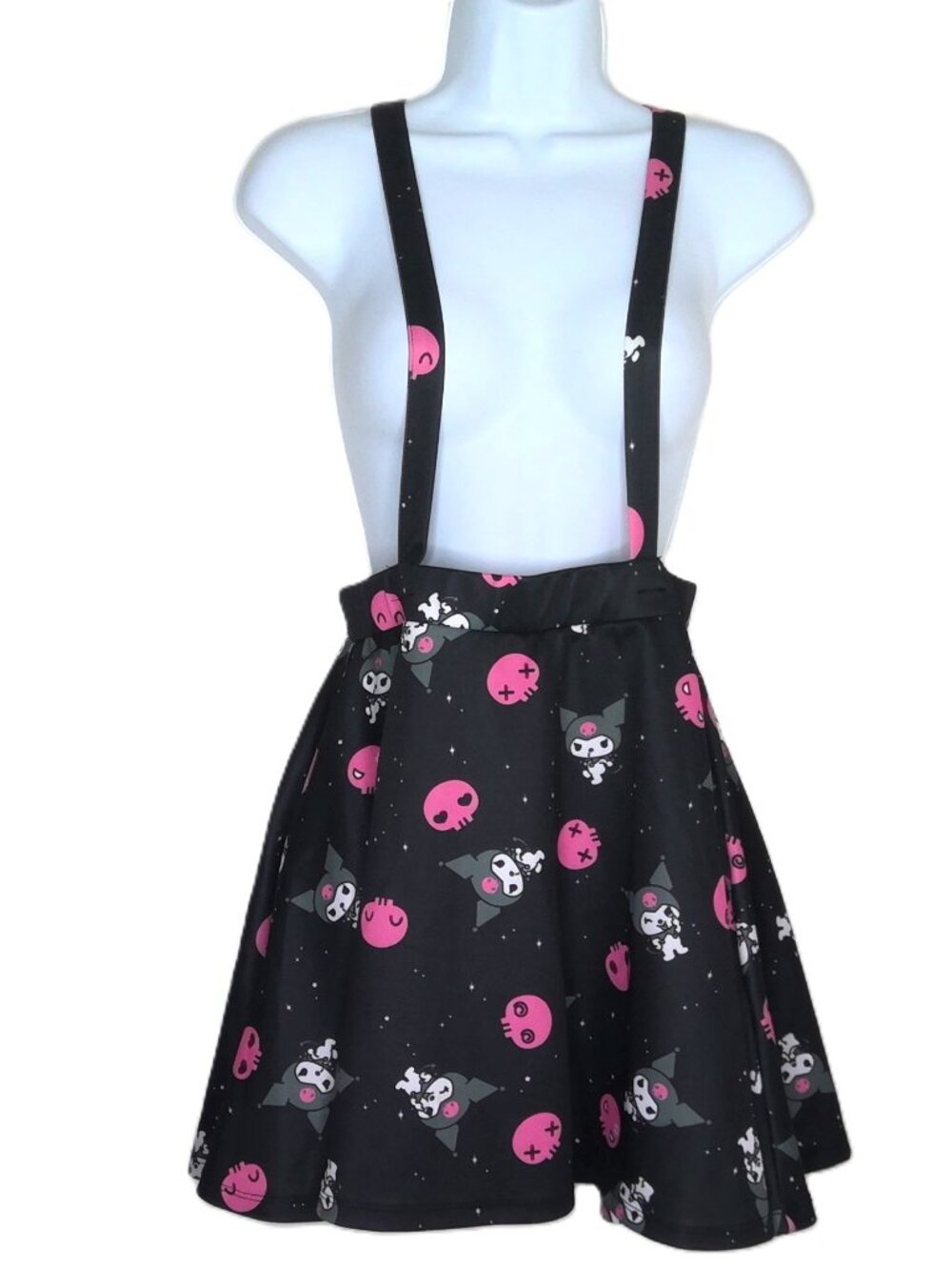 Hot Topic Sanrio Kuromi Suspender Skirt Black Pink & White Strappy Adjustable M